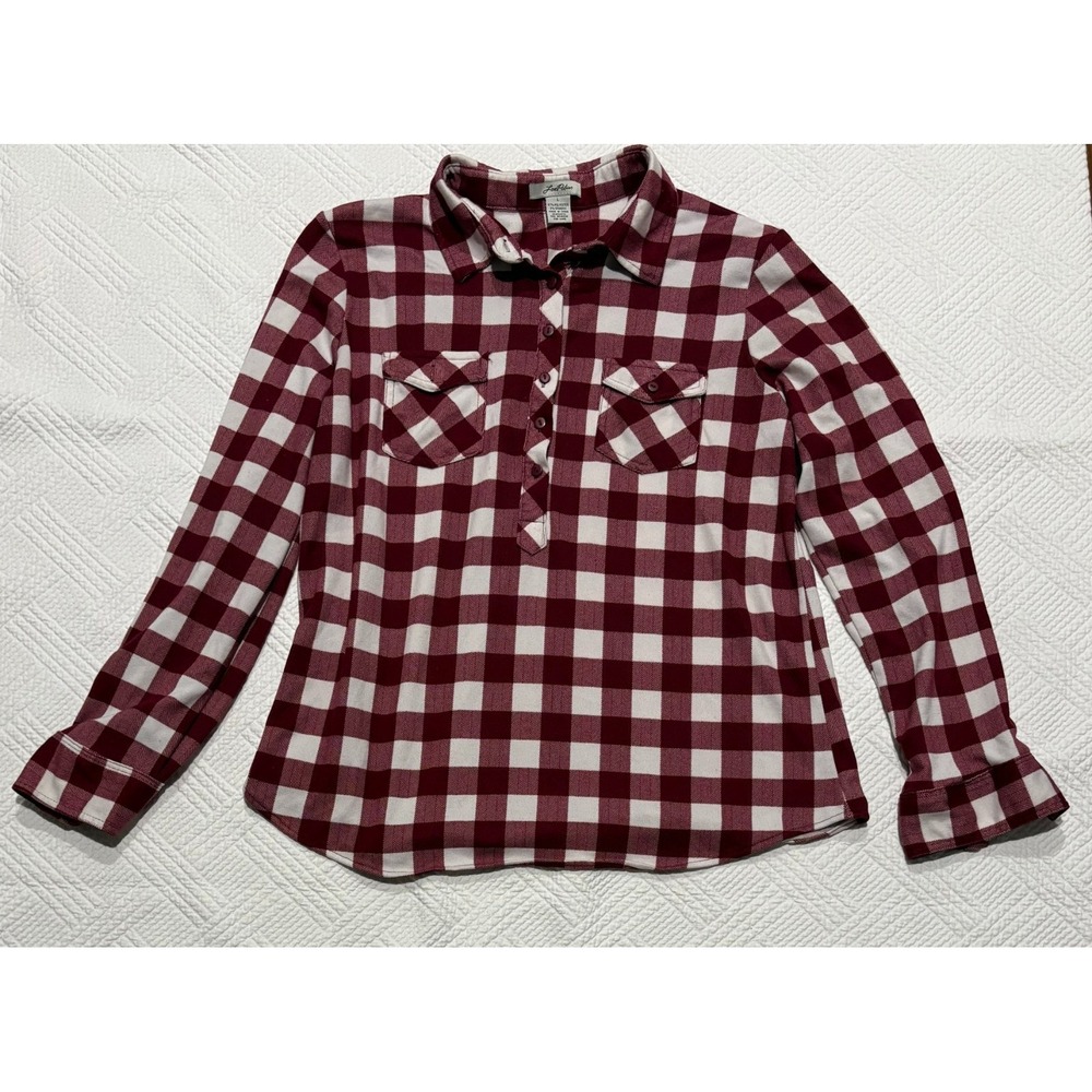 Love Potion Women's Gingham Check Flannel Shirt Size Large White Burgundy Gorp